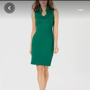 CALVIN KLEIN Ruffled-Collar Scuba Sheath Green Dress